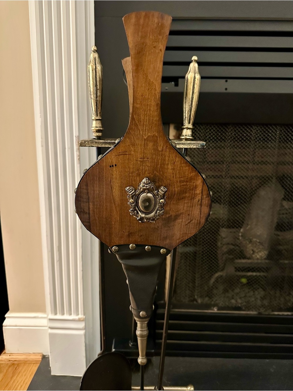 Wood and Brass Decorative Fireplace Bellows - Brown